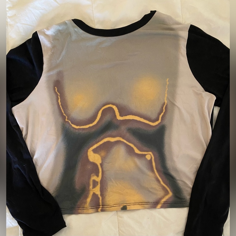 Y2K Abstract Graphic Cropped Long Sleeve Tee Indie Grunge Artsy Soft Top L/XL